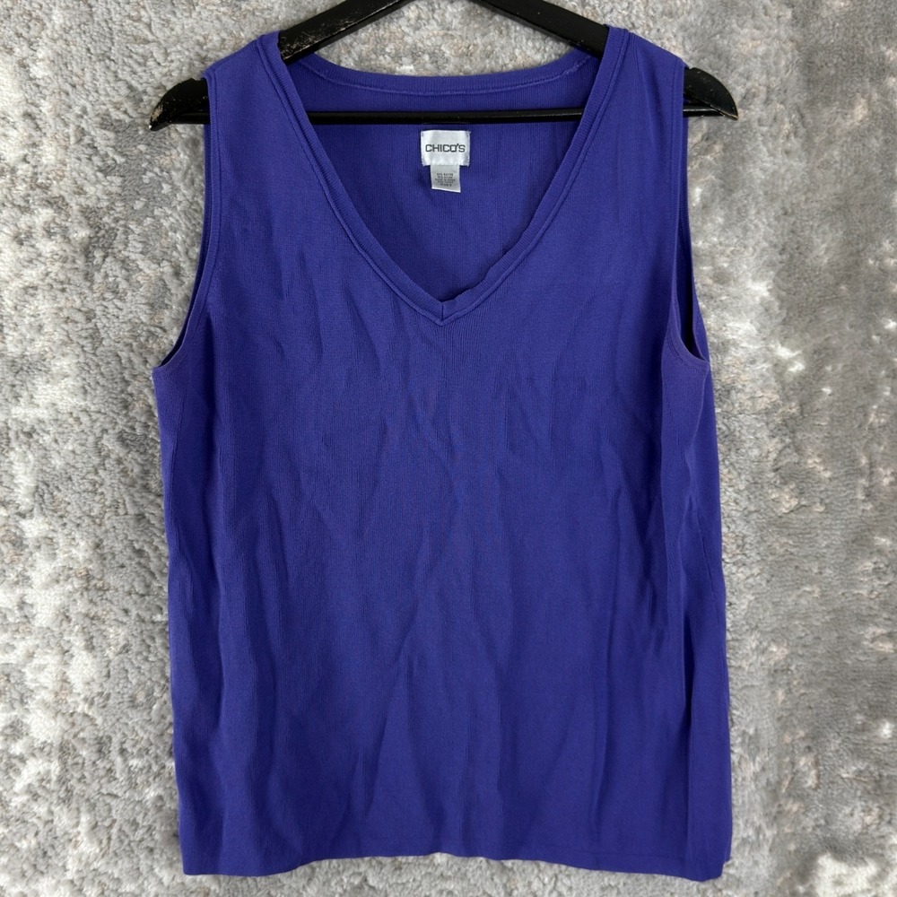 Chicos Size 2 US L Minimalist V Neck Casual Sleeveless Top Purple Pullover